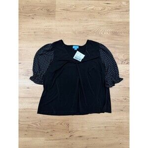 CeCe Black Polka Dot Puff Sleeve Top